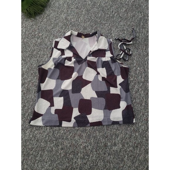 70s Gray,‎ Black, and Red Polka Dot Sleeveless Top - Picture 1 of 4